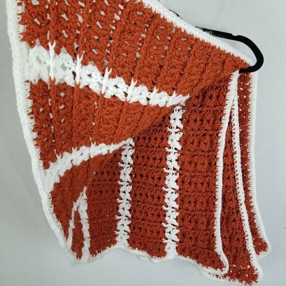 Handmade Crochet Burnt Orange & White Blanket - Picture 2 of 4